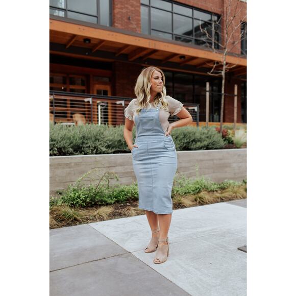 Denim Overall Dress Light Indigo Blue The Esther Women’s Small Boutique Fashion - Picture 3 of 14
